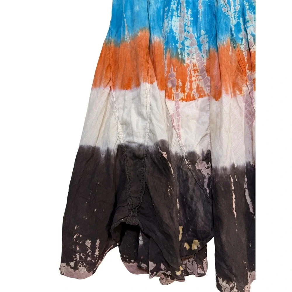 Solitaire Tie Dye Maxi Skirt Womens Large Multi Color Boho Festival Bleached Art